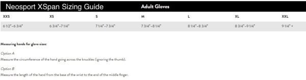 Neosport XSpan Glove Sizing Guide